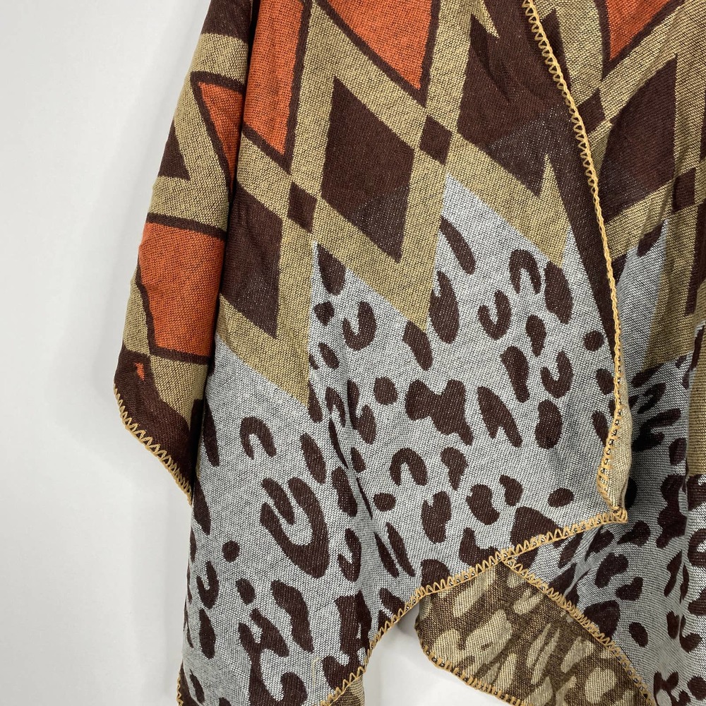 NEW Boho Diamond Cheetah Ruana Oversized Open Wrap Poncho Blanket Scarf - Picture 5 of 8
